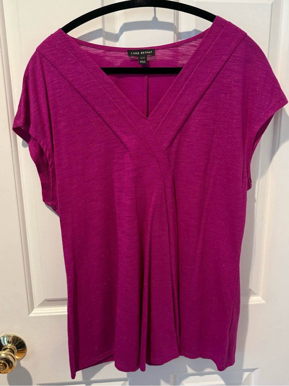 Lane Bryant Magenta Shimmer V-Neck Short Sleeve Top 14/16